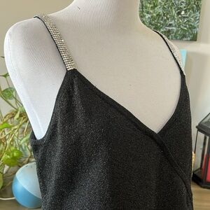 MICHELLE ANTONELLI Y2K SILVER STRAPPED SILK BLEND CAMISOLE TOP BLACK SIZE LARGE